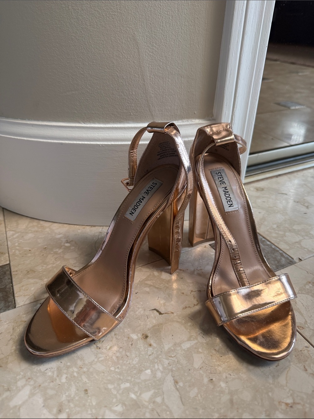 Steve Madden Metallic Rose Gold Block Heel Sandals